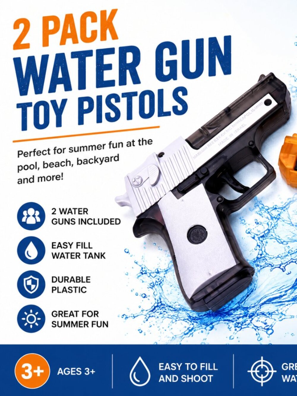 2 Pack Water Gun Toy Pistols Summer Pool Beach Outdoor Kids Water Toys